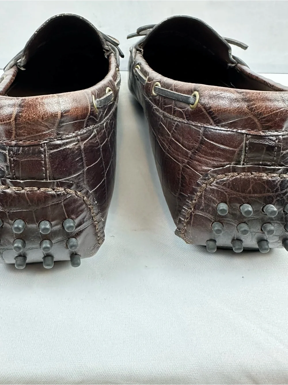 Cole Haan Men's Dark Brown Croc-Embossed Leather Boat Shoes